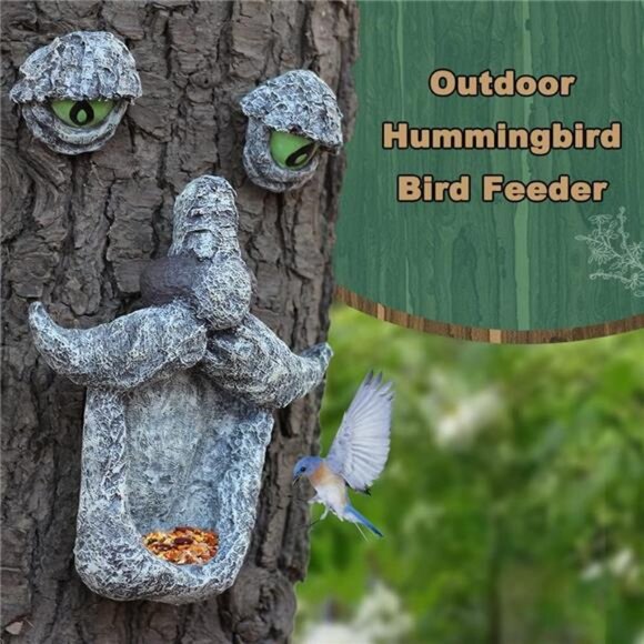 Tree Faces Bird Feeder,Tree Faces Decor Outdoor,Old Man with Glowing Eyes in - Picture 4 of 7